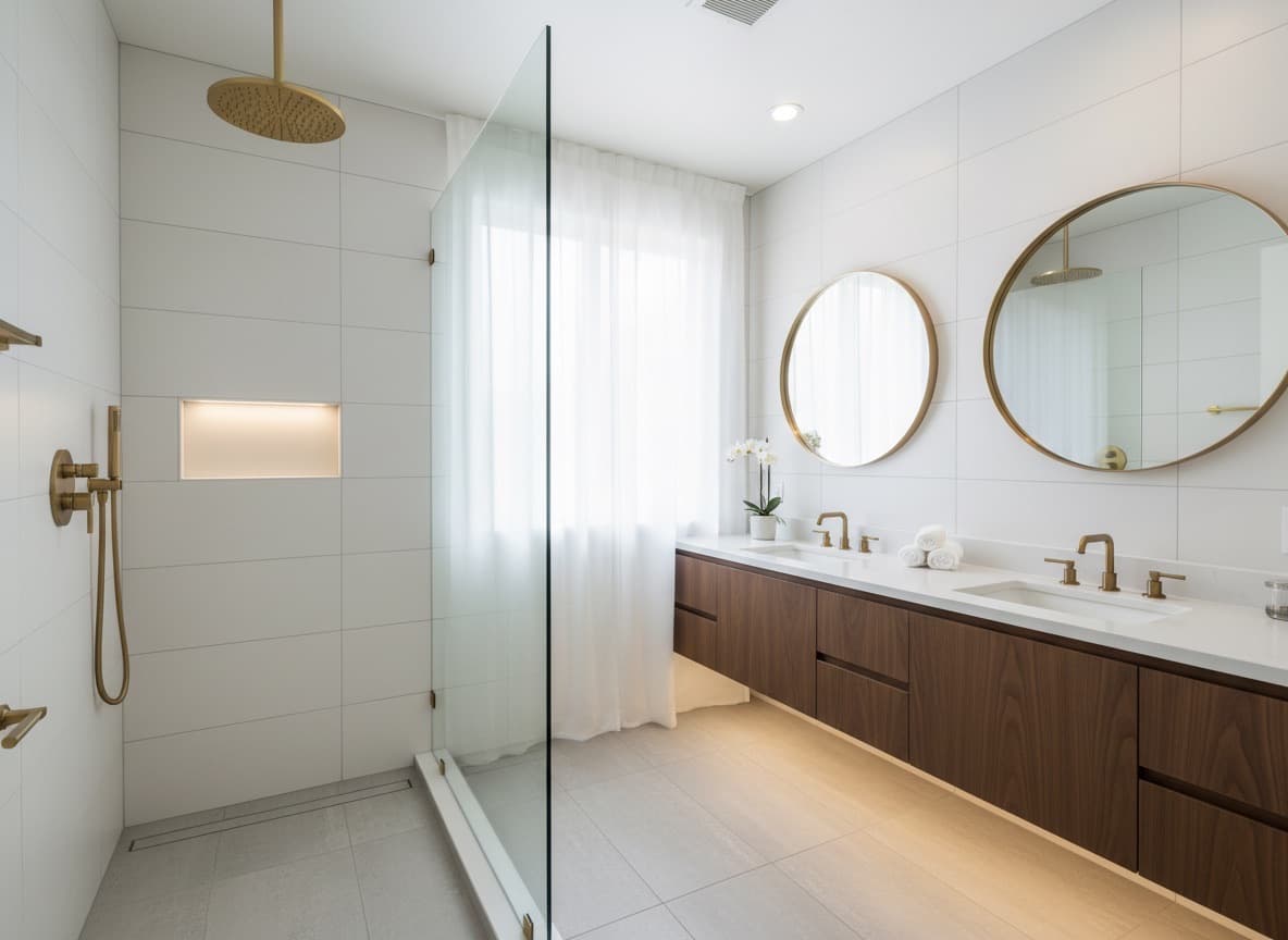 Representative bathroom renovation — frameless glass walk-in shower
