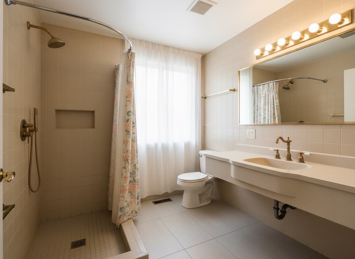Representative bathroom renovation — floor-to-ceiling tile detail