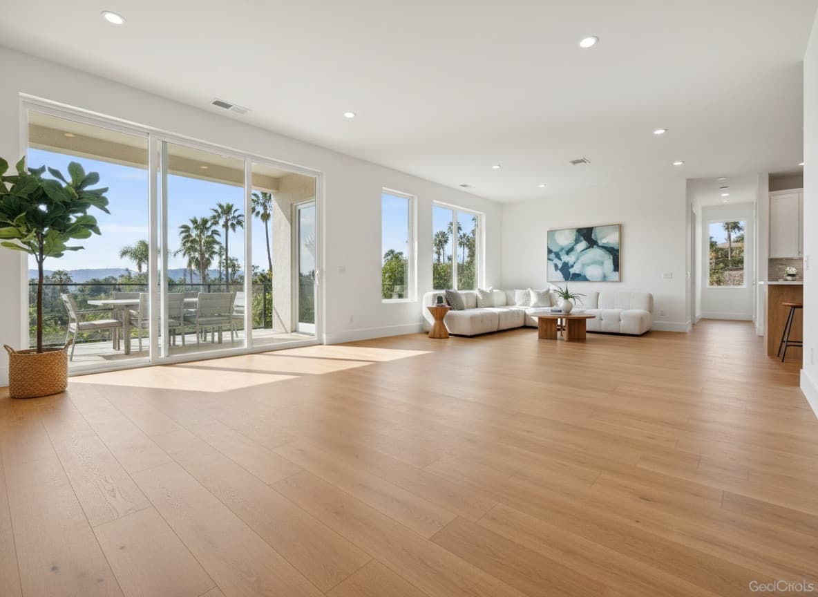 Representative flooring install — tile flooring with baseboard detail